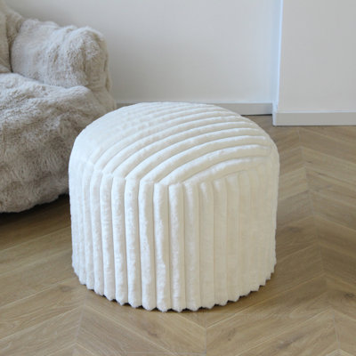 20'' Fluffy Faux Fur Ottoman, Round Pouf Footrest, Mooncake Foot Stool, Paran Accent Pouf For Modern Interior Design, Fluffy Furry Vanity Chair, Soft Seat Reading Chair