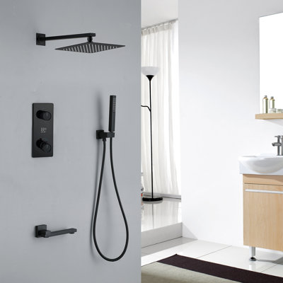 Wall-Mounted Digital Thermostatic Push-Button 3-Function Shower System