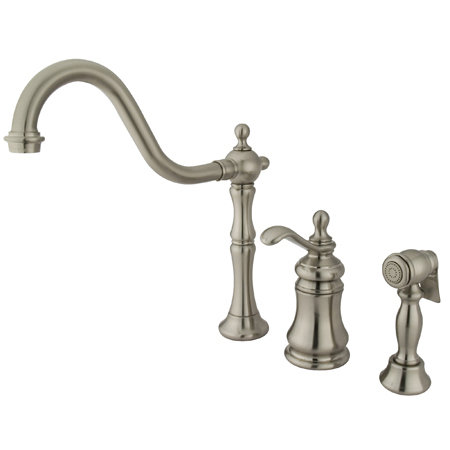 Kingston Brass Templeton Single-Handle 3-Hole Widespread Kitchen Faucet with Brass Sprayer, Brushed Nickel