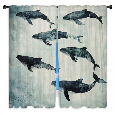 Whales Window Curtains  Sea Coastal Beach Drapes - 2 Panels