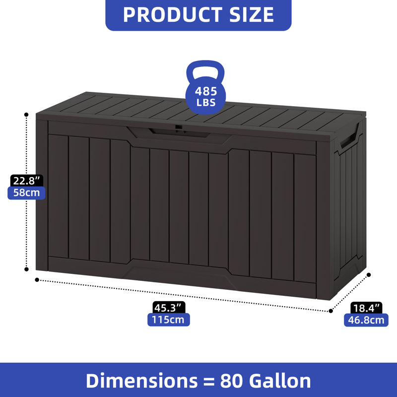 80 Gallon Outdoor Storage Box with Bench Seat Lockable & Weather Resistant, 22.8" H x 45.3" W x 18.4" D, Brown
