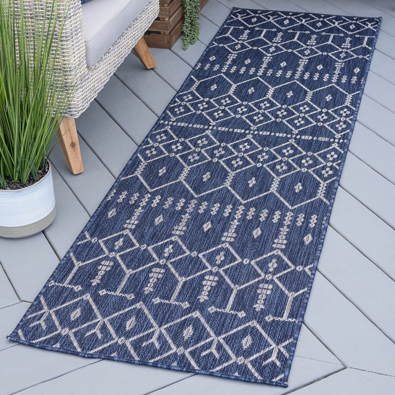 Tapis intérieur / extérieur bleu marine Aitken, Tapis de couloir 2 pi 3 po x 10 pi