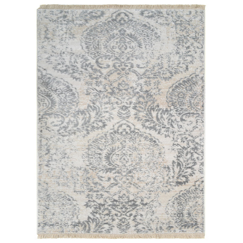 Ivory and Gray Synthetic Rectangular 6' x 9' Area Rug