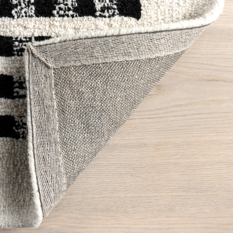Ivory and Black Wool Handmade Braided Rectangular Area Rug