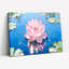 Ensemble de 1 tableau sur toile tendue représentant un nénuphar rose se reflétant sur une eau bleue.-66520941
