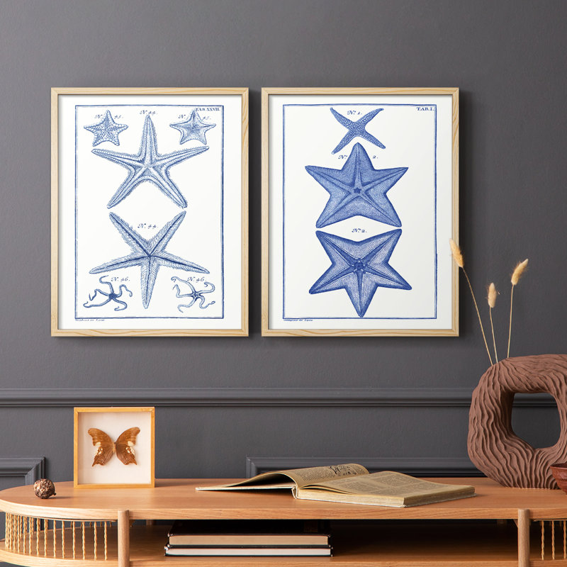 «Blue Sea Stars», reproduction encadrée de qualité supérieure - prête à être accrochée - aucun clou requis - aucun clou requis