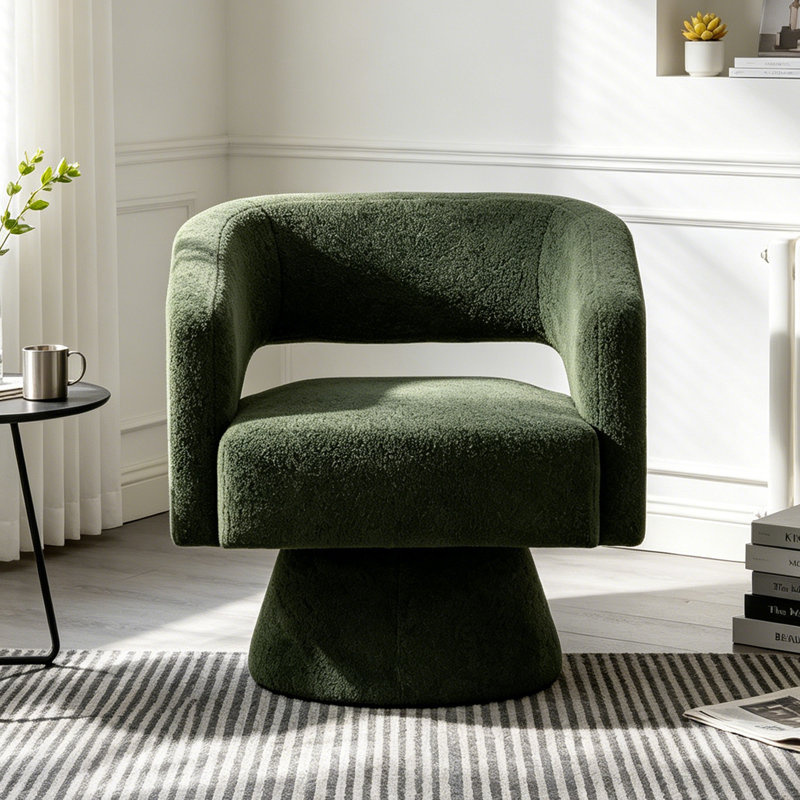 Upholstered Swivel Accent Barrel Chair, Green