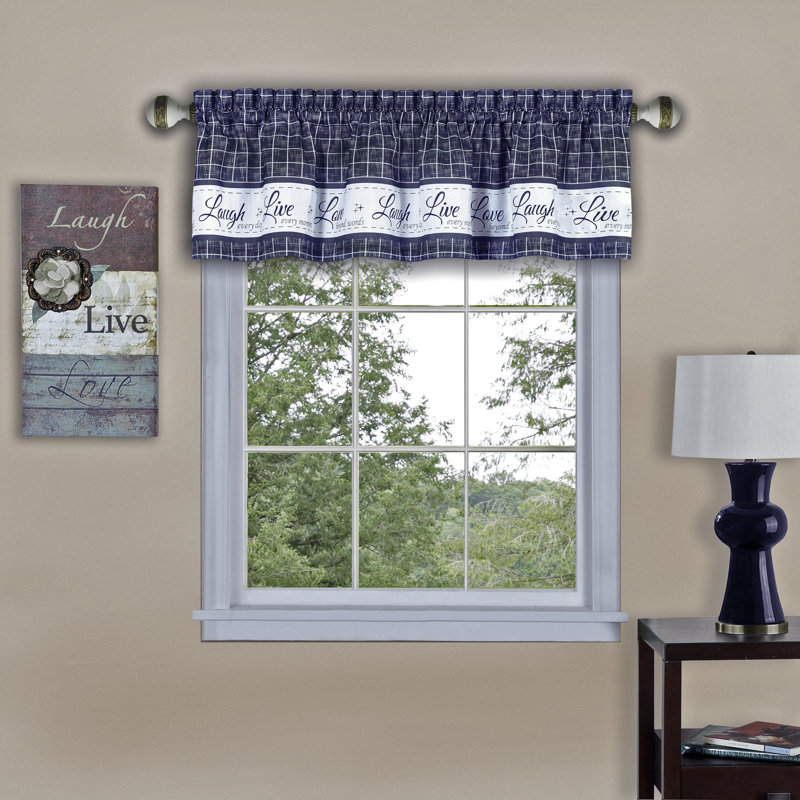 Checkered Tailored Kitchen Curtain, 58" W x 36" L, Navy