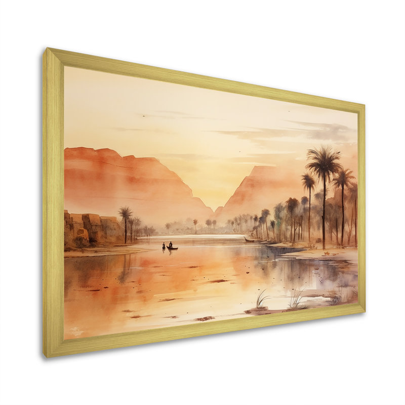Ancienne rivière égyptienne, impression sur toile encadrée, Cadre doré à coins fermés, H 24 po x l 32 po x P 1 po