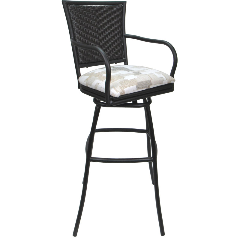 Tabouret de comptoir pivotant intérieur / extérieur - siège de 26 po, Crème, Noir, 30” Seat Height