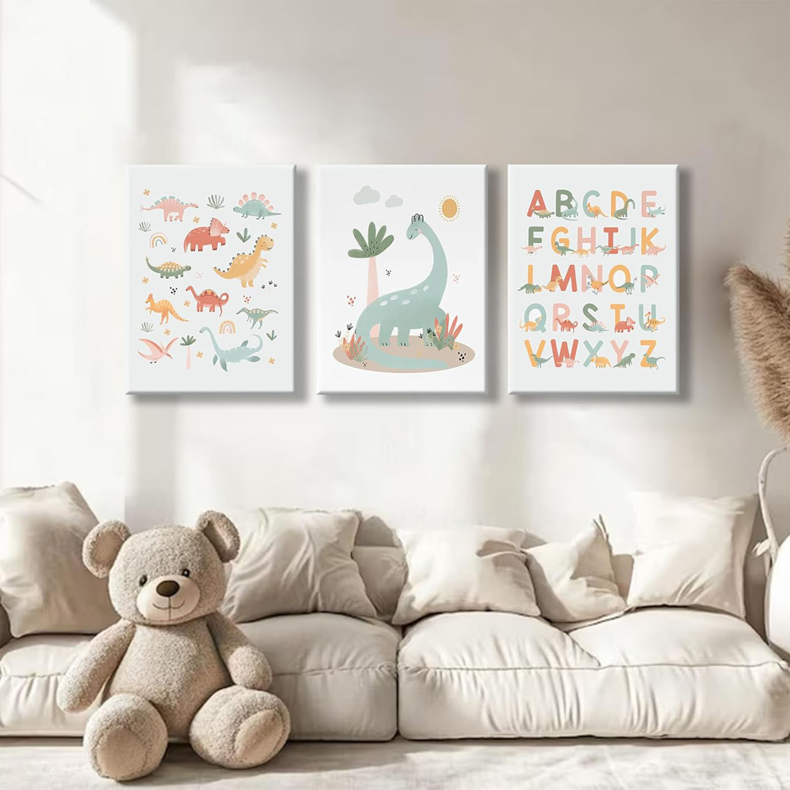 August Grove® 3Pcs Dinosaur Kids Playroom Canvas Wall Art ABC Alphabet ...