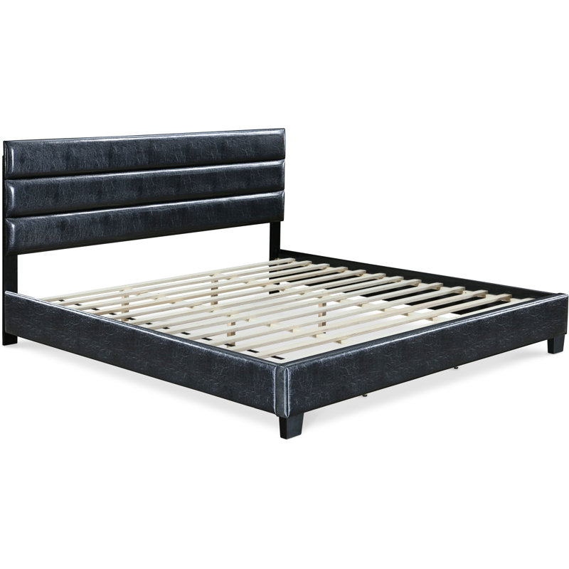Lit plateforme tapissier avec tête de lit droite Hudson ClickDecor Hudson, Très grand