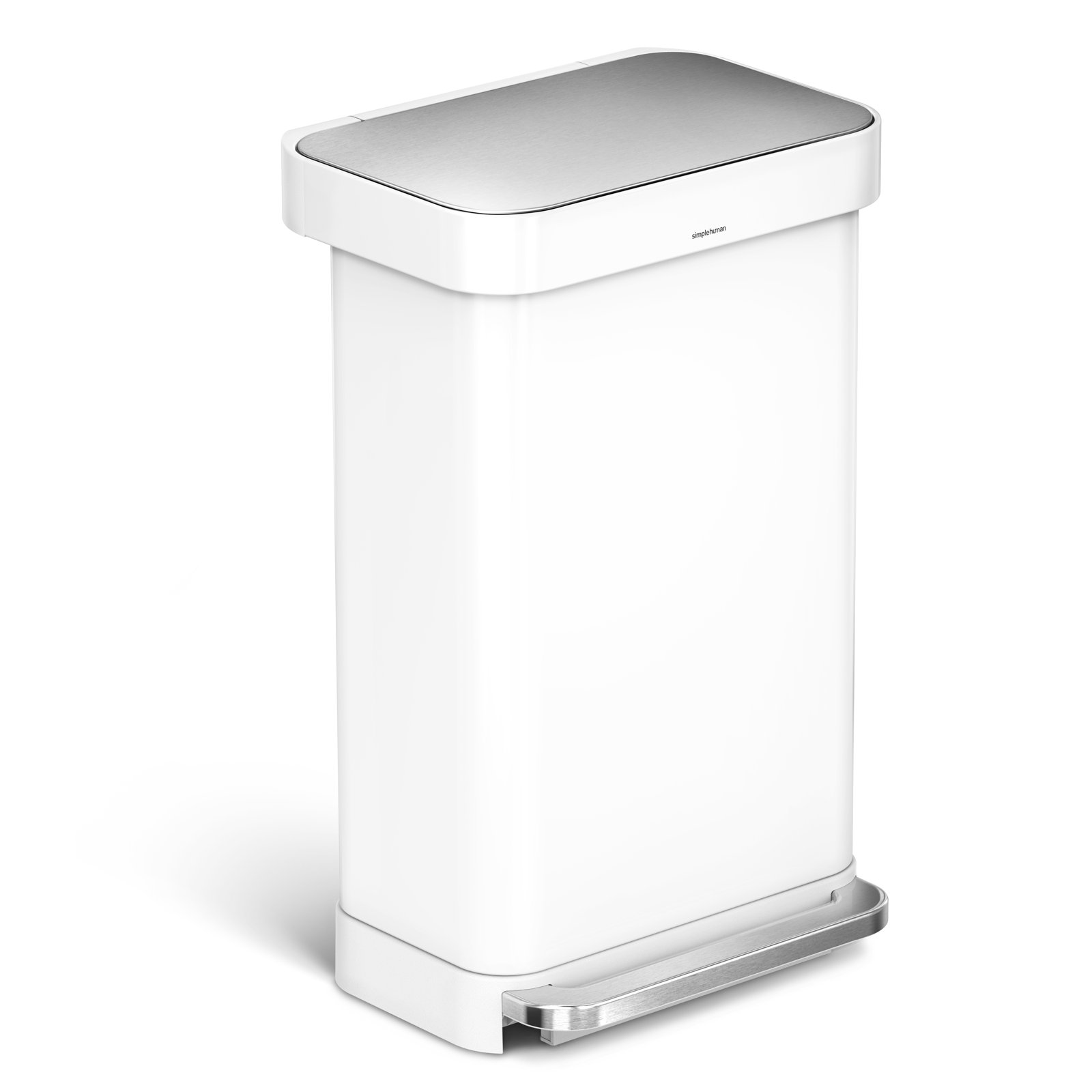 simplehuman 12gal Rectangular Step-On Can, White