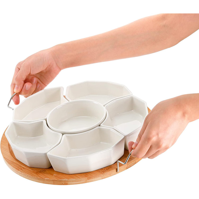 Ensemble de sauces, assiette à dîner compartimentée de 11 pouces, 6 assiettes à hors-d'œuvre détachables, assiette à fruits ronde compartimentée