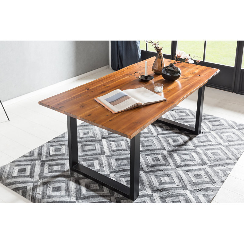 4 - Person Dining Set, Black/Natural/Cognac, 75cm H x 160cm W x 85cm D, Natural/Cognac/Black