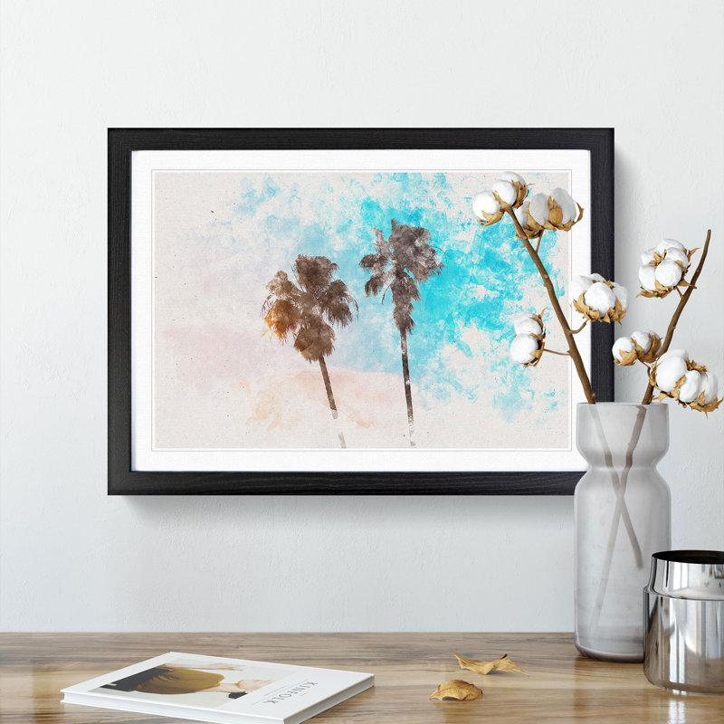 Los Angeles Palm Trees Watercolour - Picture Frame Graphic Art Print, Black Framed, 24cm H x 33cm W x 2cm D