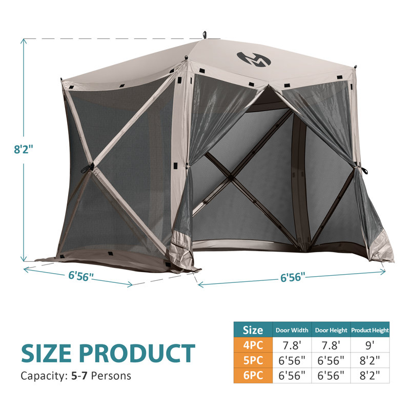Tan 5-Sided Pop-Up Outdoor Gazebo with Fiberglass Frame