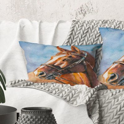 Rectangle, portrait d'un cheval brun - Coussin décoratif imprimé maison de campagne
