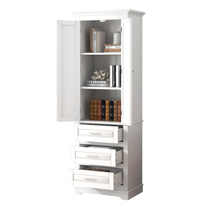 Tall Storage Cabinet With Three Drawers For Bathroom/Office, White