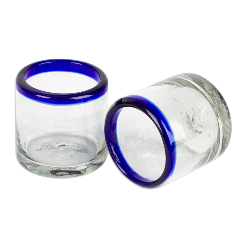 Verres à roches soufflés à la main cobalt de jour Ebern Designs (paire)