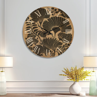 Garden Silent Wood Wall Clock – Cornflower Meadow in Black and Beige Tones