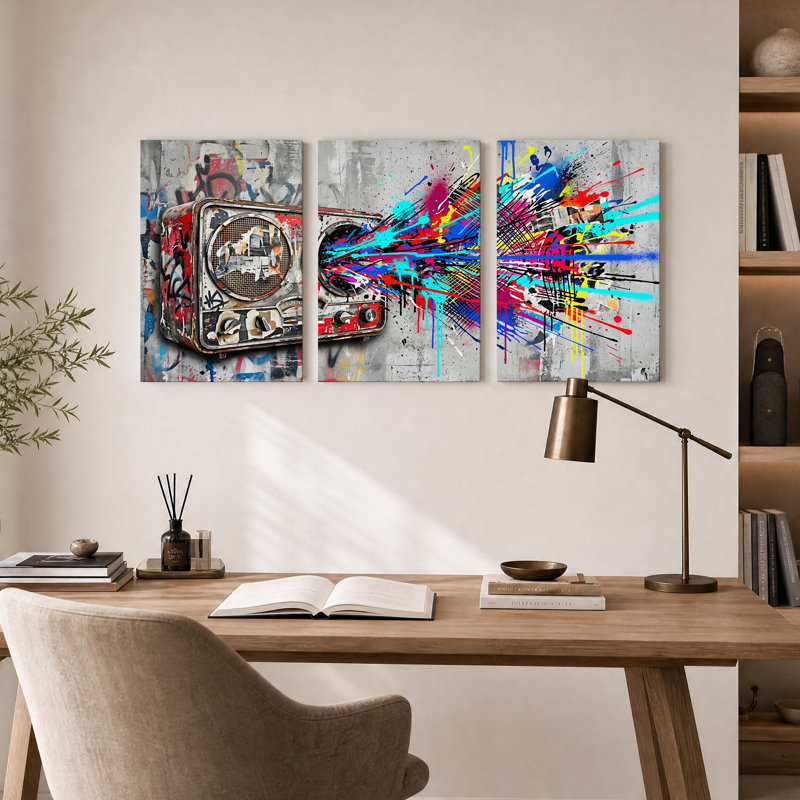 Ensemble d'art rétro sur toile rétro avec éclaboussures de peinture colorées, H 36 po x l 24 po x 3 pièces
