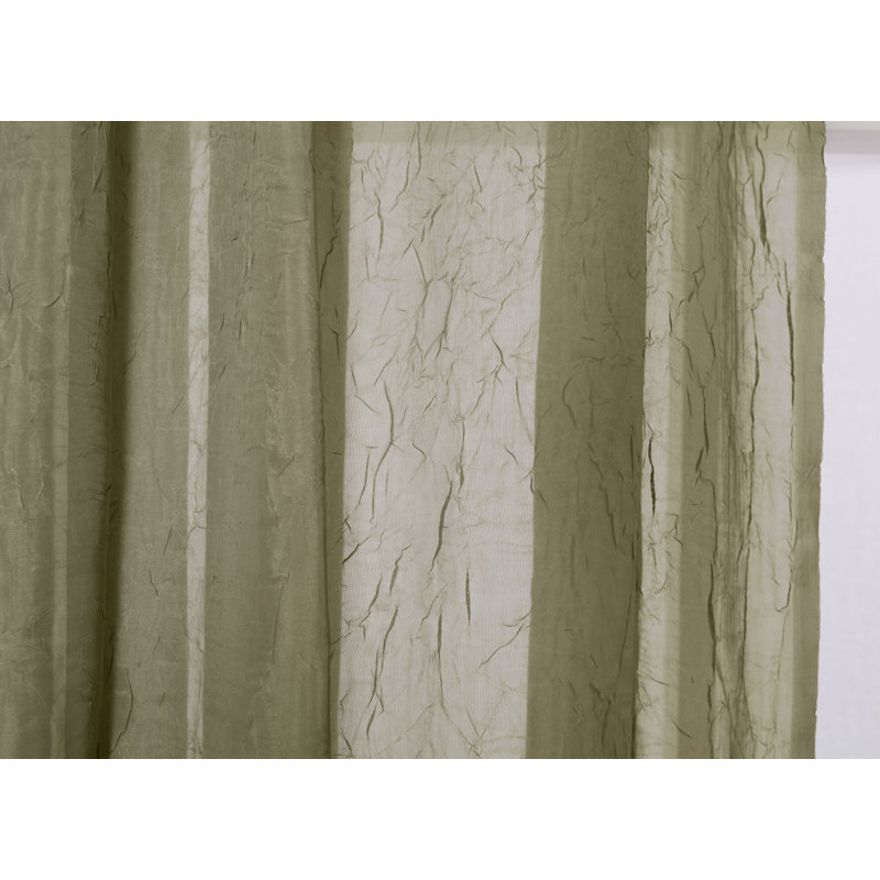 Messancy 100% Polyester Sheer Crushed Voile Solid Color Curtain Panel with Rod Pocket Top, 52" W x 84" L, Basil