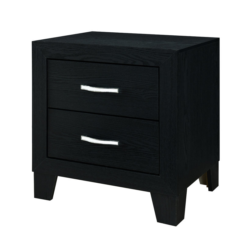 2 Table de chevet en bois massif noir moderne avec décoration noire, 2