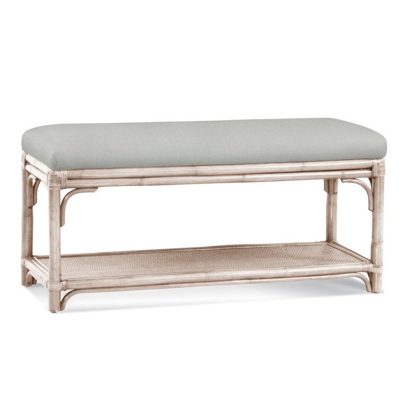 Summer Retreat Wicker Shelf Storage Bench, Bisque, Navy Crypton Performance; 0822-61