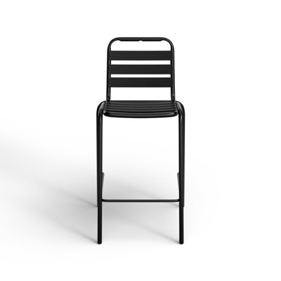 Commercial Indoor-Outdoor Restaurant Bar Height Stool with Metal Triple Slat Back by AllModern