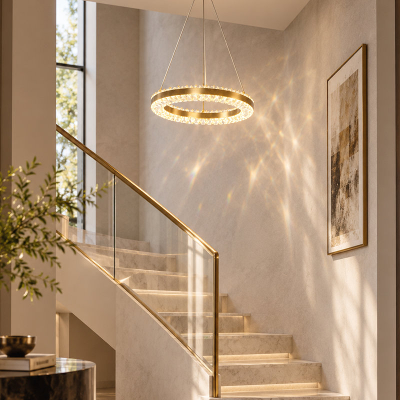Lustre Adekemi à DEL dimmable en cristal, style roue de chariot glamour