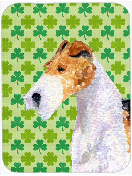 Planche à découper en verre portrait caroline fox terrier st. patrick Shamrock Lucky Irish