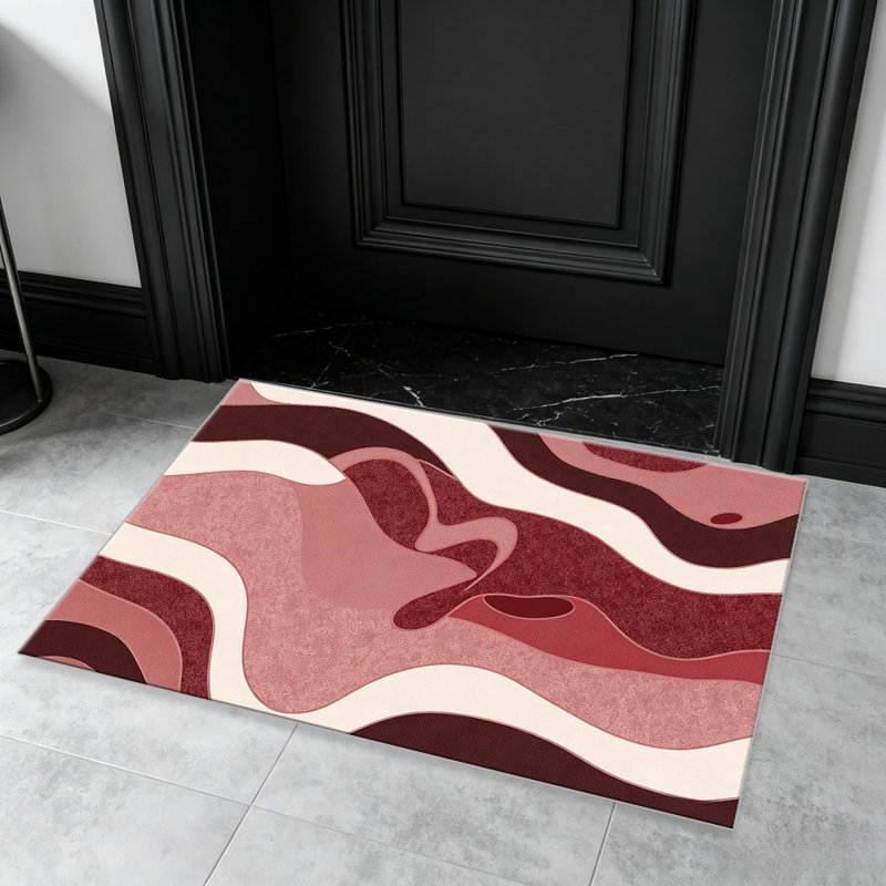 Red Abstract Wave carpet-easy to clean, machine-washable, soft and comfortable; suitable for door mats, kitchens, living rooms, bedrooms, corridors, and laundry areas. Easy to clean, durable carpet for home decoration.
