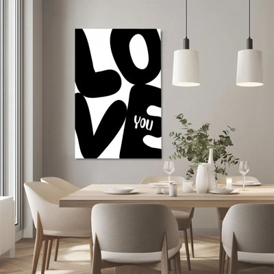 2D Flat, 1Pc Framed Canvas Wall Art, LOVE YOU, Abstract Font Design, Modern Minimalist Style Art Print Canvas Poster Painting Room Wall Decor, Ideal G