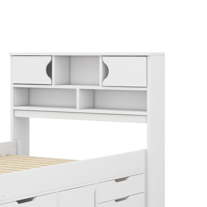 Base de lit plateforme simple avec bibliothèques et tablettes de rangement, Blanc