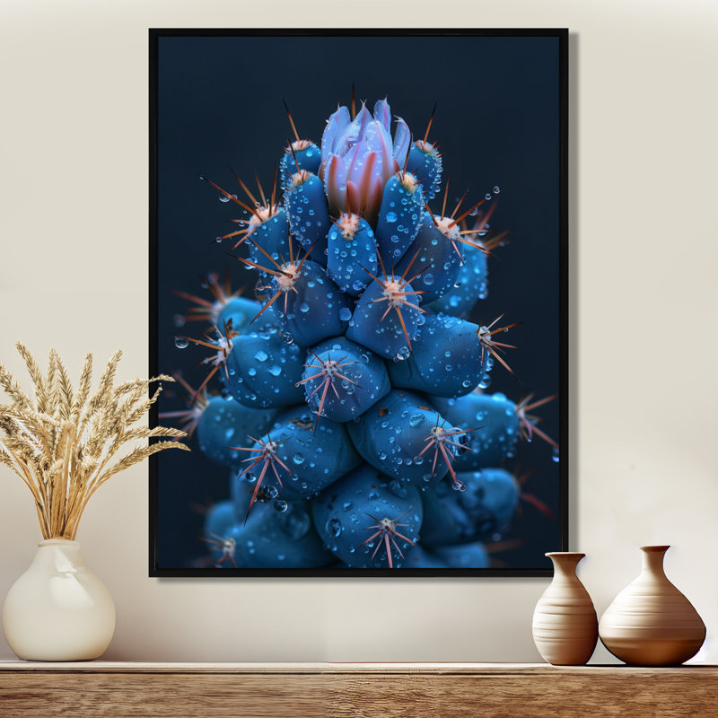 Cactus monochrome orange, bleu, désert, lueur II - cactus floral, H 44 po x l 34 po x P 1,5 po
