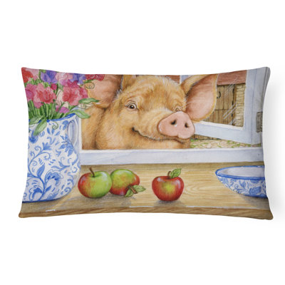  Coussin intérieur / extérieur cochon essayant d'atteindre la pomme dans la fenêtre