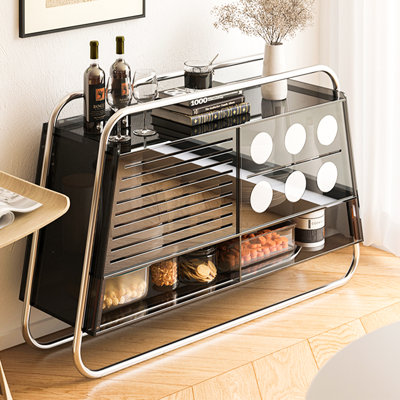 Modern Minimalist Acrylic & Stainless Steel Accent Cabinet