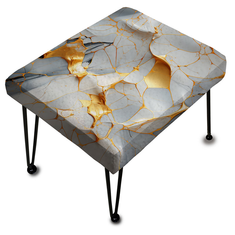 Repose-pieds rectangulaire en marbre doré doré et blanc opulence de luxe