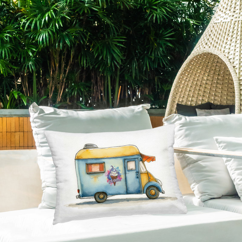 Coussin décoratif rétro avec imprimé camion de glace rétro par Steve Hunziker