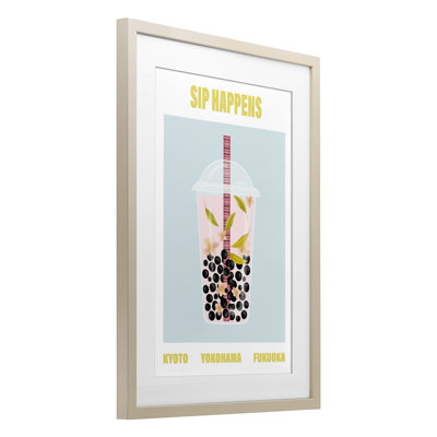 «Sip Happens Boba Tea», reproduction encadrée sous verre, design par A Barefoot Stylist