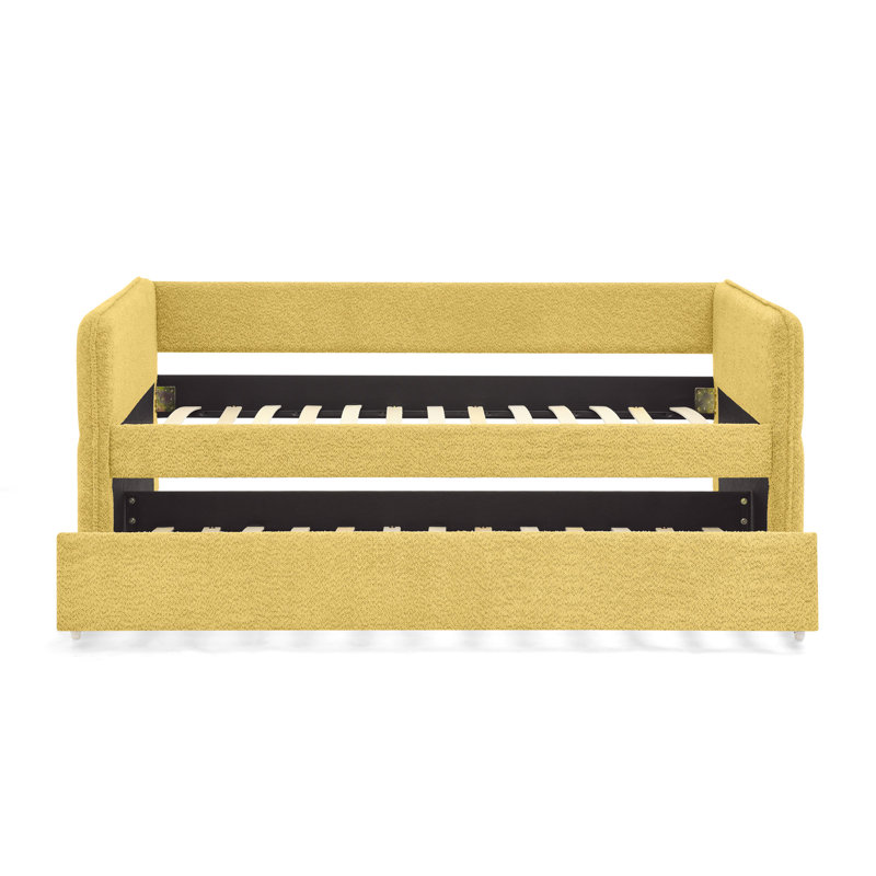 Daybed with Twin Size Pop-up Trundle Upholstered Tufted Sofa Bed, Twin Size, Boucle Fabric (83"x43"x29.5"), Twin, Yellow