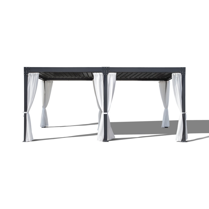 Adjustable Louvered Roof Aluminum Pergola, Beige, 12 ft. W x 16 ft. D