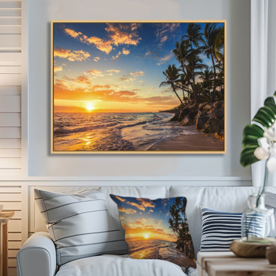 « Paradise Tropical Island Beach with Palms » par Valio84sl - impression photographique sur du métal