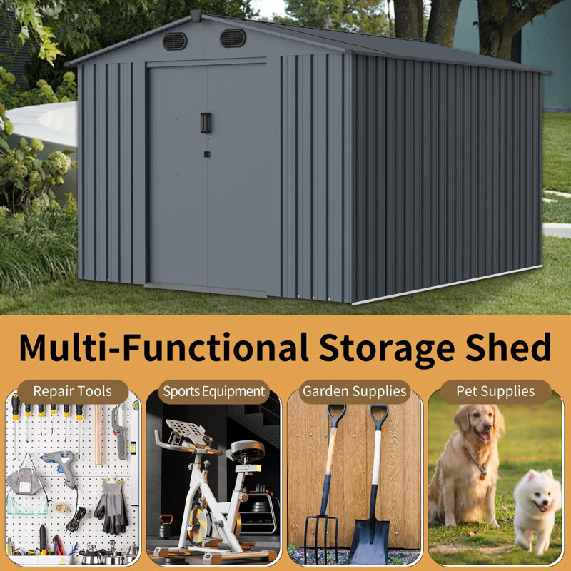 Jaxenor Outdoor Storage Shed 8x10 FT with Window - Metal Sheds & Outdoor Storage for Motorcycle, Bike, Garden Tool, Lawnmower - Backyard Tool Building with 1 Sliding Door and 4 Vents (Without Floor)