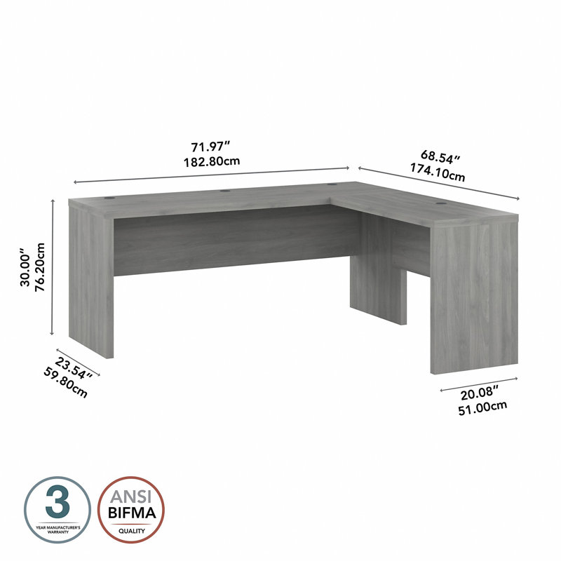 Office 500 Collection 72W L Shaped Computer Desk, Grey