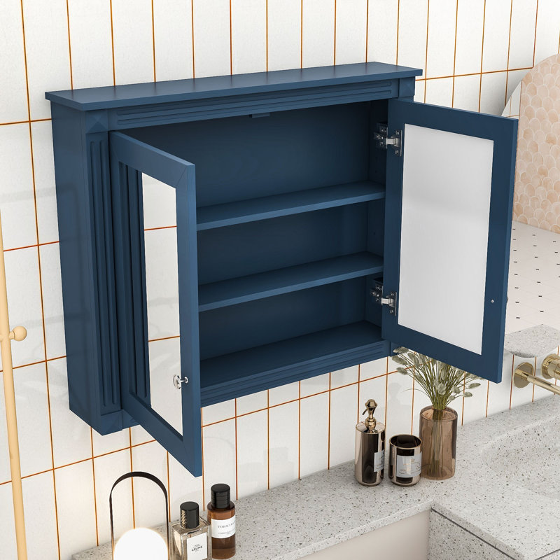 Armoire de salle de bain moderne à miroir - Conception murale avec rangement dissimulé, Blue