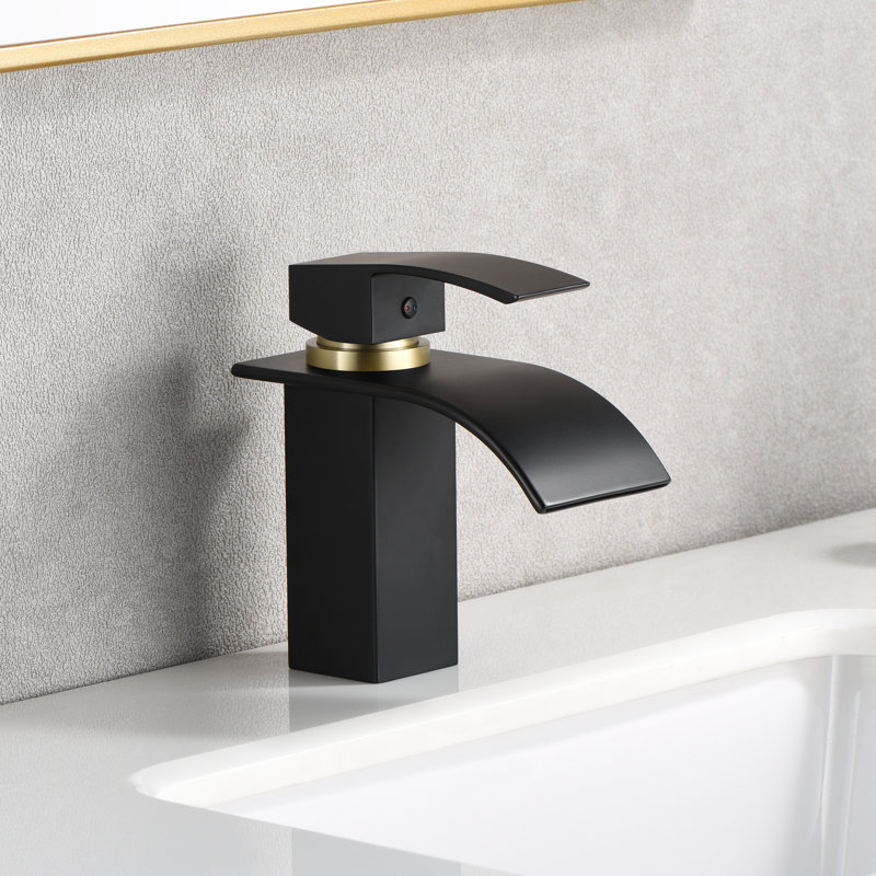 Sumerain Waterfall Bathroom Sink Faucet Modern Vanity Faucet Lead-Free 304 Stainless Steel Single Handle, Matte Black/Gold