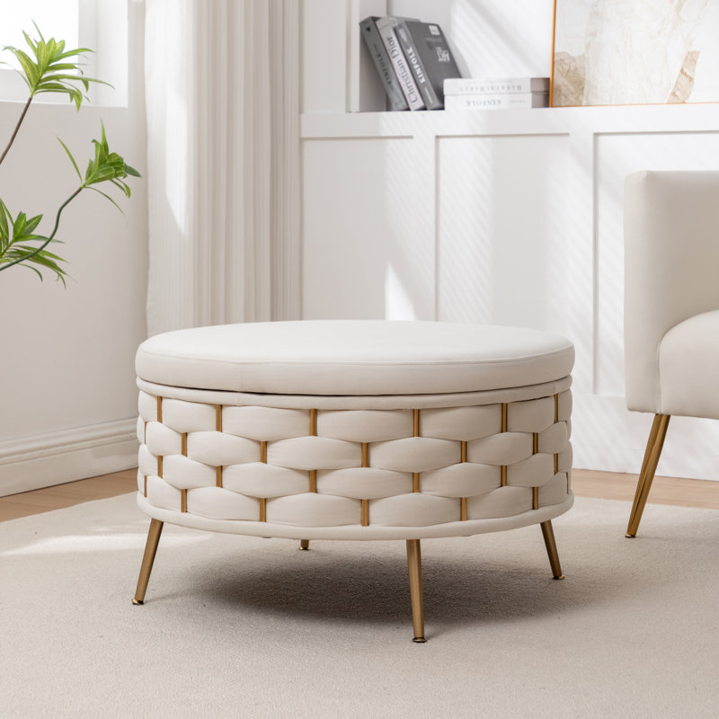 Repose-pieds rond avec rangement Cristen, Beige