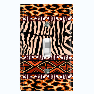 Metal Light Switch Plate Outlet Cover (Safari Pattern African Tribal Cheetah Leopard   - Single Toggle)